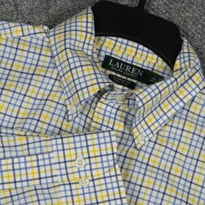 Lauren Ralph Lauren Shirt Mens 15.5 34/35 Blue Yellow Plaid Classic Fit Non-Iron